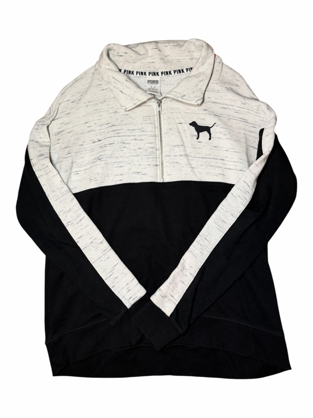 PINK Victoria's Secret Black & Cream Colorblock Quarter-Zip Pullover